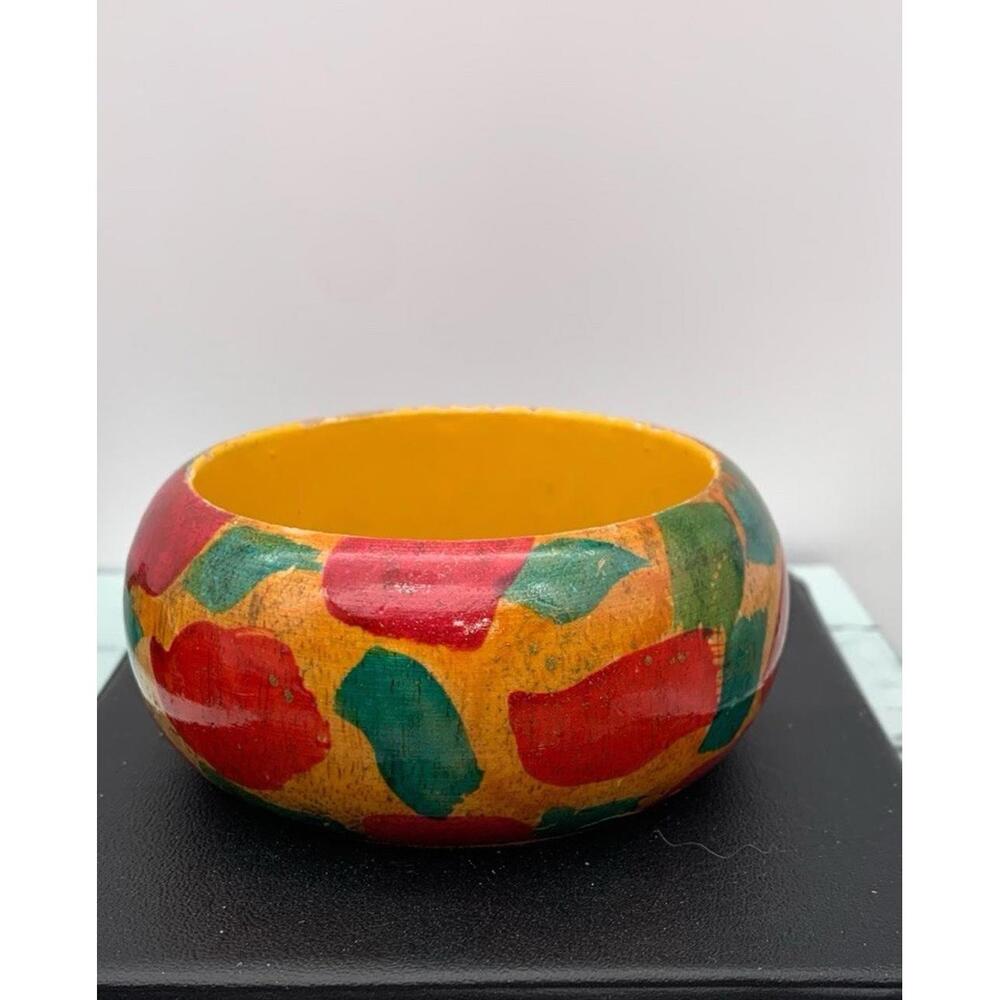 Vintage Chunky Wooden Colorful Hand Painted Bangle Bracelet